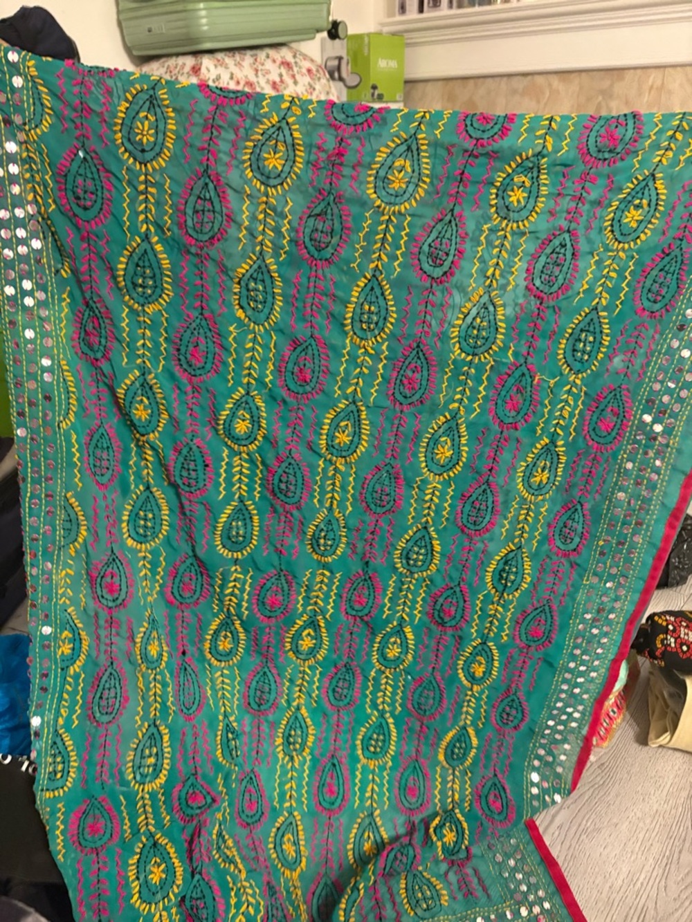 Vibrant Teal Embroidered Dupatta